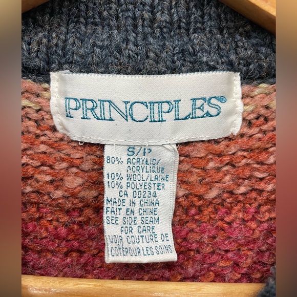 Vintage The Bay x Principles Colourful Wool Blend Zip-Up Cardigan Sweater, S - Picture 3 of 10